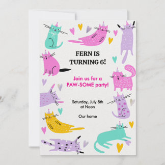 Colorful birthday Invitation with playful cats Einladung