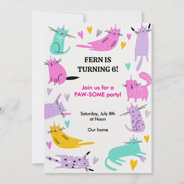 Colorful birthday Invitation with playful cats  Einladung (Vorderseite)