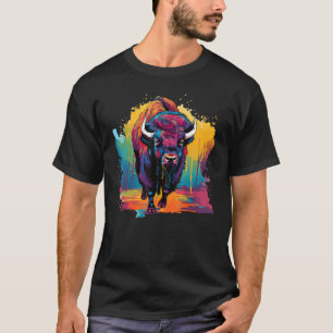 Colorful Bison American Buffalo Lover Splash Art T-Shirt