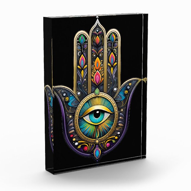 Colorful Black Gold Hamsa w/ Turquoise Third Eye Fotoblock (Links)