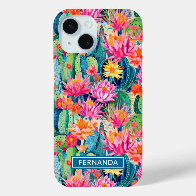Colorful Blooming Cacti Personalized Case-Mate iPhone Hülle (Rückseite)
