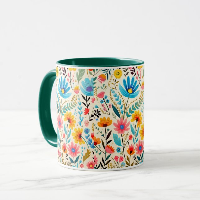 Colorful Blooming Wildflower Yellow Interior Combo Tasse (Vorderseite Links)