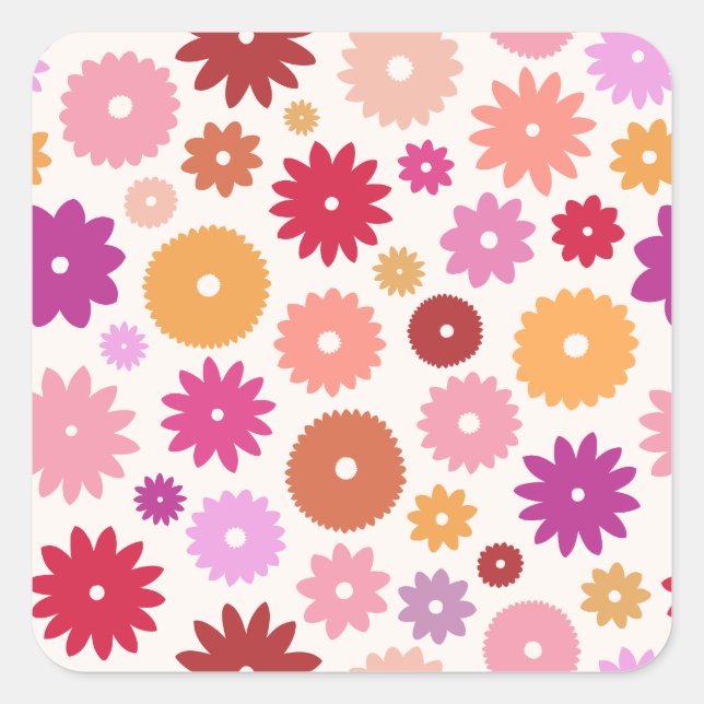 Colorful Blooms Pattern Quadratischer Aufkleber (Vorderseite)