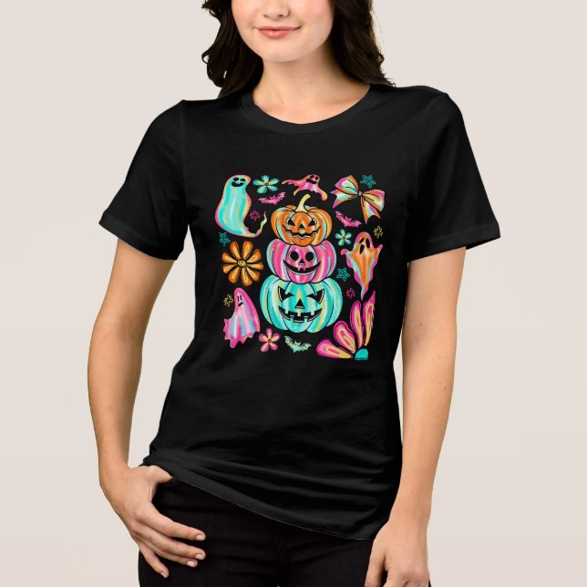 Colorful Boho Halloween Pumpkins Tri-Blend Shirt (Vorderseite)