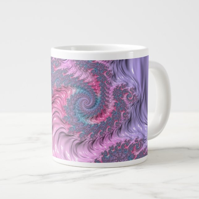 Colorful Boho Hippie Groovy Trippy Pastel Fraktal Jumbo-Tasse (Vorderseite Rechts)