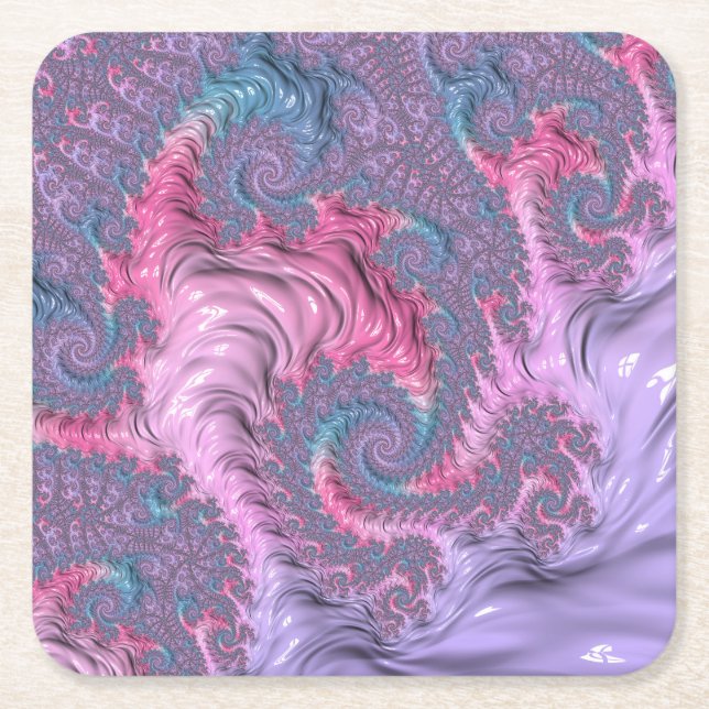 Colorful Boho Hippie Groovy Trippy Pastel Fraktal Rechteckiger Pappuntersetzer (Vorderseite)