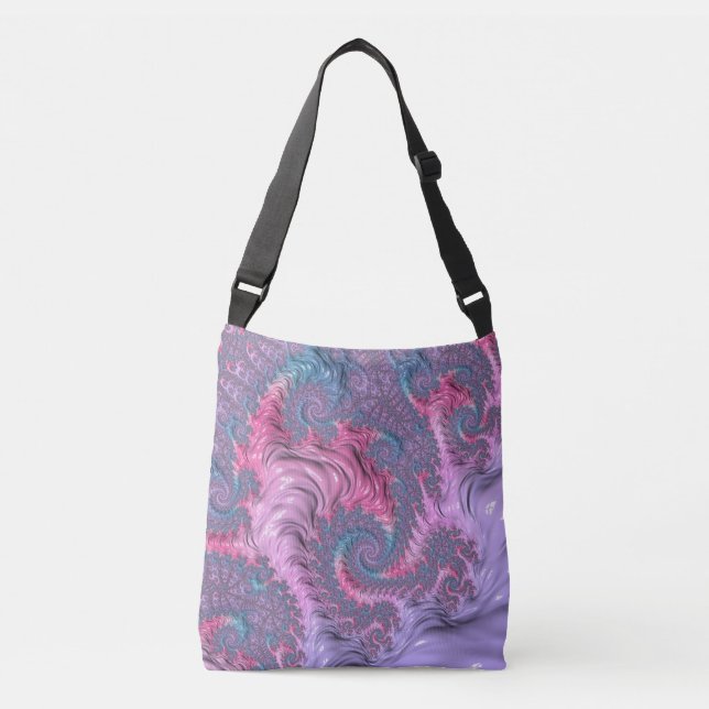 Colorful Boho Hippie Groovy Trippy Pastel Fraktal Tragetaschen Mit Langen Trägern (Vorderseite)