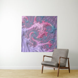 Colorful Boho Hippie Groovy Trippy Pastel Fraktal Wandteppich