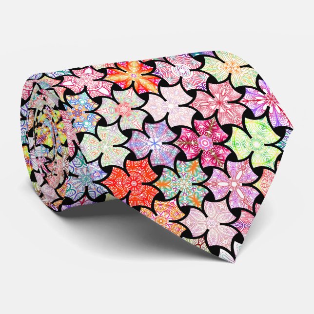 Colorful Boho Mandala Pattern Neck Tie Krawatte (Gerollt)