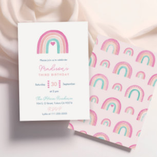Colorful Boho Rainbow Hearts Girl Birthday Party Einladung