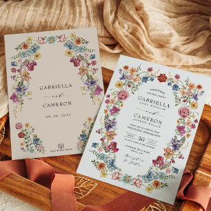 Colorful & Bold Boho Flower Garden Wedding Einladung