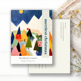 Colorful Bold Retro Abstract Christmas Landscape Feiertagspostkarte