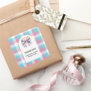 Colorful Bow Baby Dusche Quadratischer Aufkleber