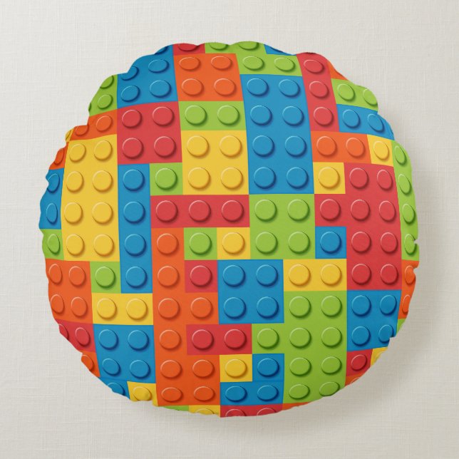 colorful bricks kids pattern rundes kissen (Vorderseite)
