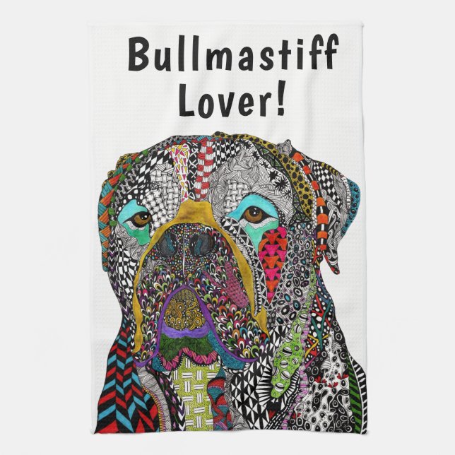 Colorful Bullmastiff Lover Kitchen Towel Geschirrtuch (Vertikal)