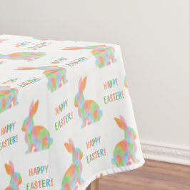 Colorful Bunnies Pattern With Happy Easter Text Tischdecke