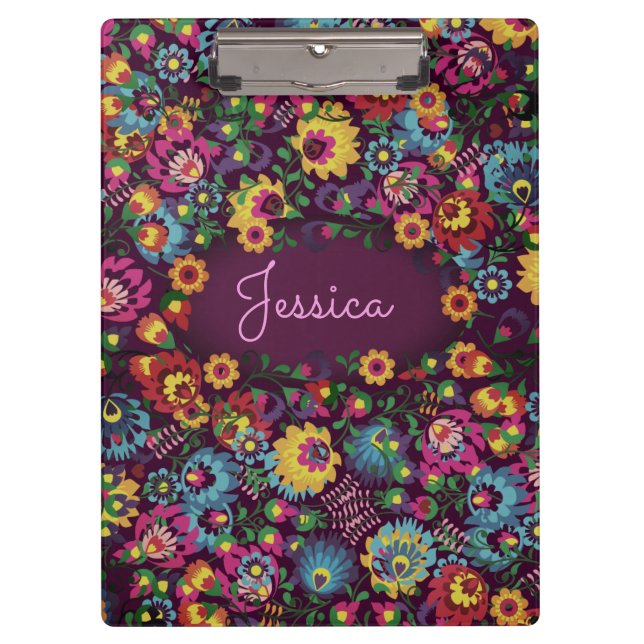 Colorful Busy Floral Pattern Purple Personalised Klemmbrett (Vorderseite)