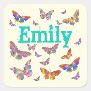 Colorful Butterfly Art Emily Benennung Mädchen Kün Quadratischer Aufkleber