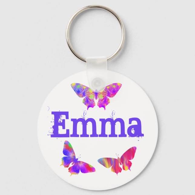 Colorful Butterfly Art Pattern Emma Name Schlüsselanhänger (Vorderseite)