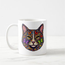 Colorful Butterfly Blooms Cat Portrait Kitty Lover Kaffeetasse
