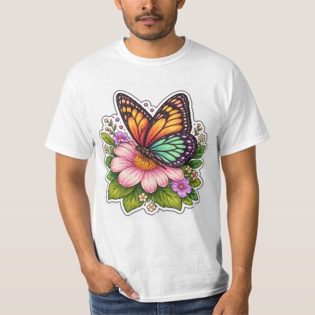 Colorful Butterfly on Flower Pictoral nature T-Shirt (Vorderseite)