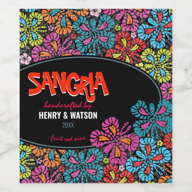 Colorful Butterfly Sangria Wedding Weinetikett (Einzelnes Label)