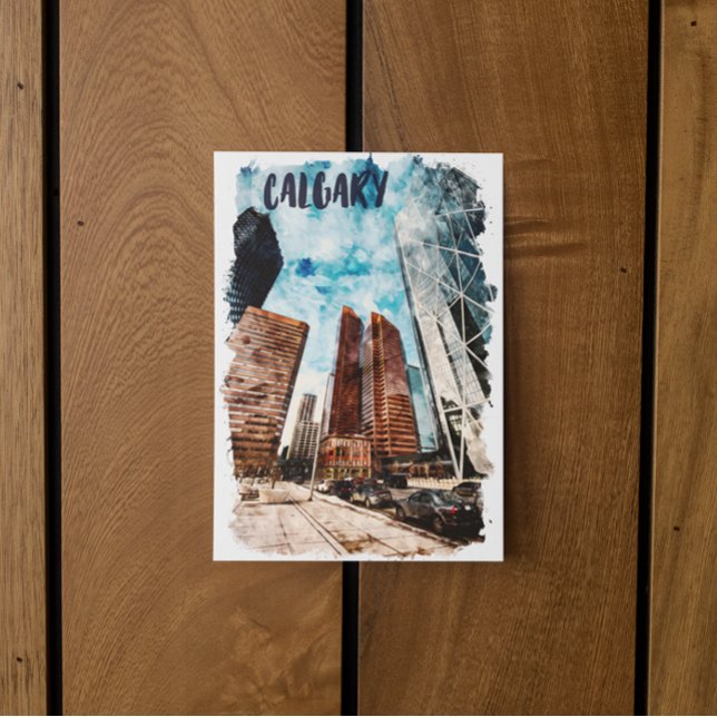 Colorful Calgary Alberta Cityscape Postkarte (calgary canada watercolor view postcard)