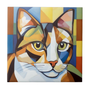 Colorful Calico Cubist Cat Fliese