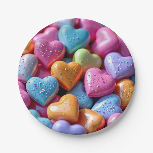 Colorful Candy Love Hearts Pappteller (Vorderseite)