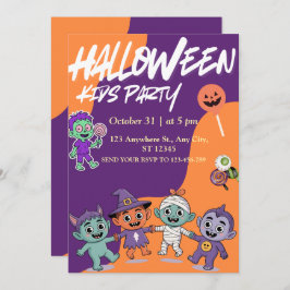 Colorful Candy Monsters Kids Halloween Invite Einladung