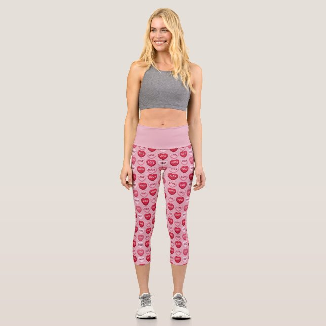 colorful candy Valentine's day heart pattern Capri Leggings (Vorderseite)
