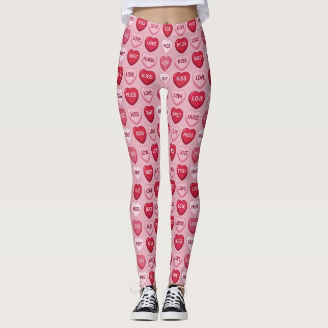 colorful candy Valentine's day heart pattern Leggings (Vorderseite)