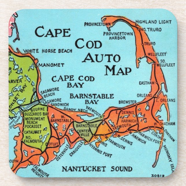 Colorful Cape Cod Map  Getränkeuntersetzer (Vorderseite)