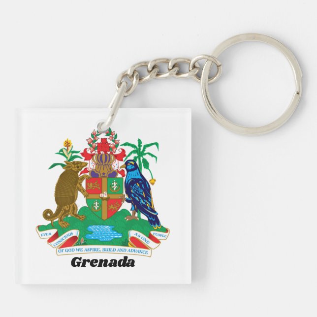 Colorful Caribbean Coat Arms Island Grenada Schlüsselanhänger (Rückseite)