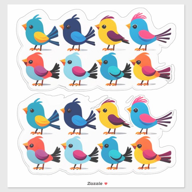 Colorful Cartoon Bird Sticker Set (Blatt)
