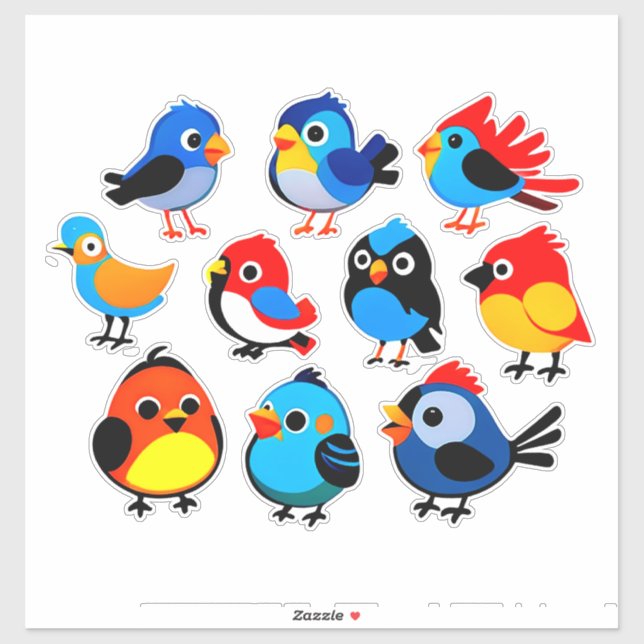 Colorful Cartoon Bird Sticker Set (Blatt)
