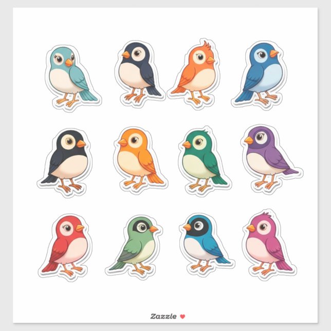 Colorful Cartoon Bird Sticker Set (Blatt)