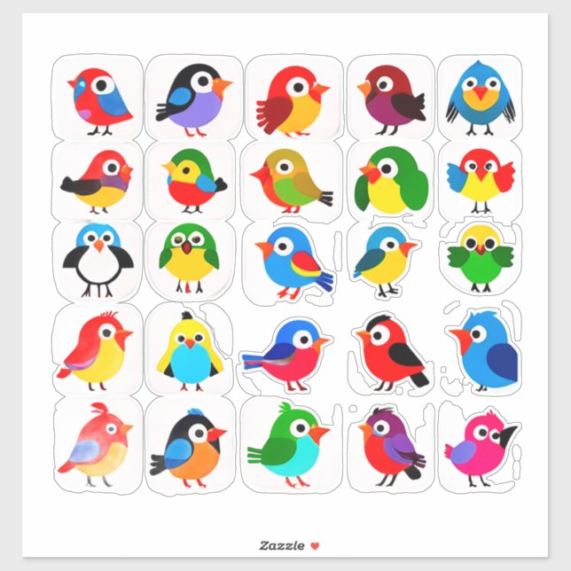 Colorful Cartoon Bird Sticker Set (Blatt)