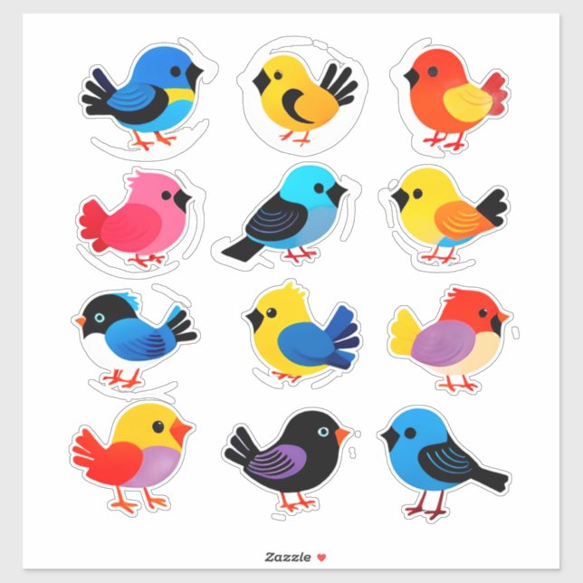 Colorful Cartoon Bird Sticker Set (Blatt)