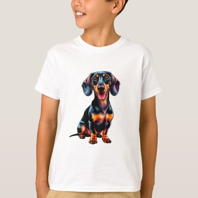 Colorful Cartoon Dachshund T-Shirt (Vorderseite)