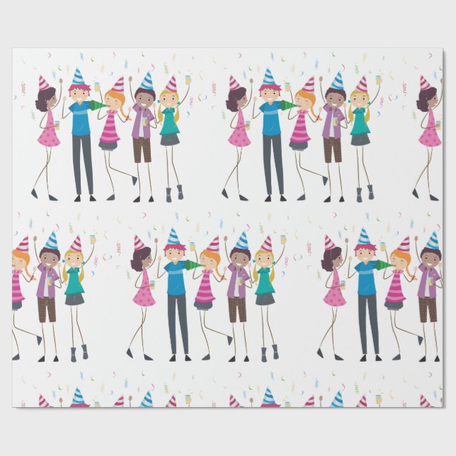 Colorful Cartoon Kids Party Celebration Geschenkpapier (Flach)