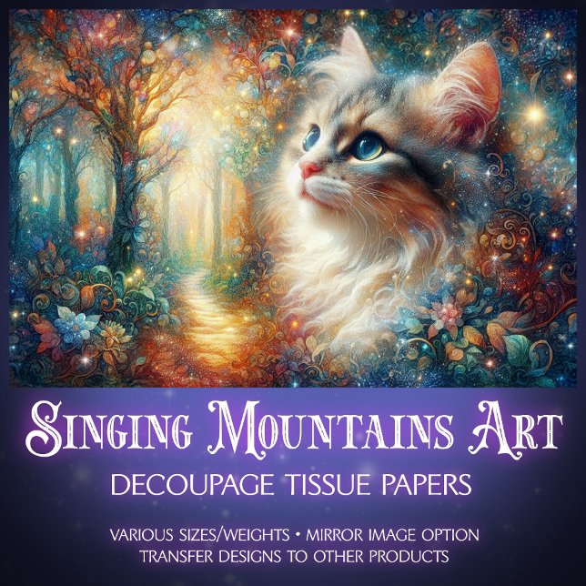 Colorful Cat Among Blossoms Artistic Decoupage  Seidenpapier (Von Creator hochgeladen)