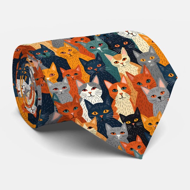 Colorful Cat Crowd Modern Art Pattern Krawatte (Gerollt)