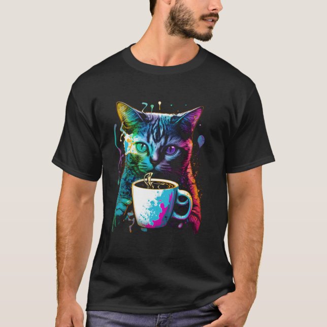 Colorful Cat Gaming Coffee Graphic Tees Men Women  (Vorderseite)