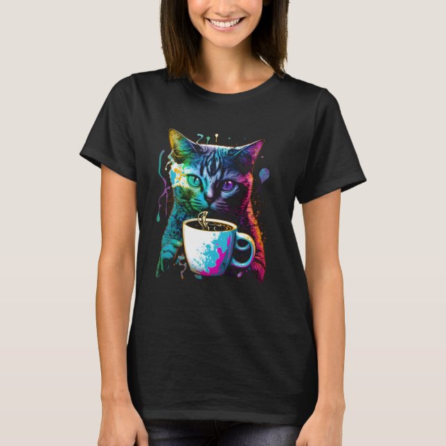 Colorful Cat Gaming Coffee Graphic Tees Men Women  (Vorderseite)