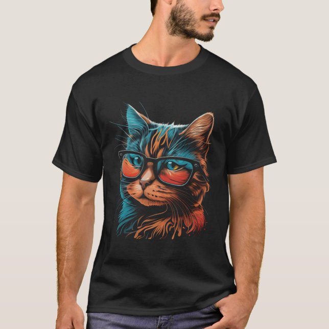 Colorful Cat In Suglasses Graphic Tees Men Women B (Vorderseite)