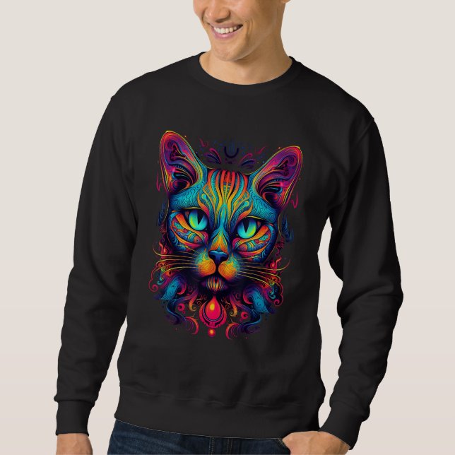 Colorful Cat  Psychedelic Art Trippy Hippie Girls  Sweatshirt (Vorderseite)