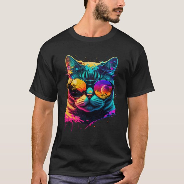 Colorful cat wearing glasses graphic T-Shirt (Vorderseite)