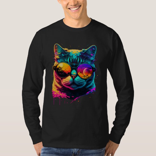 Colorful cat wearing glasses graphic T-Shirt (Vorderseite)