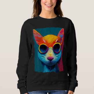 Colorful Cat With Glasses Sweatshirt